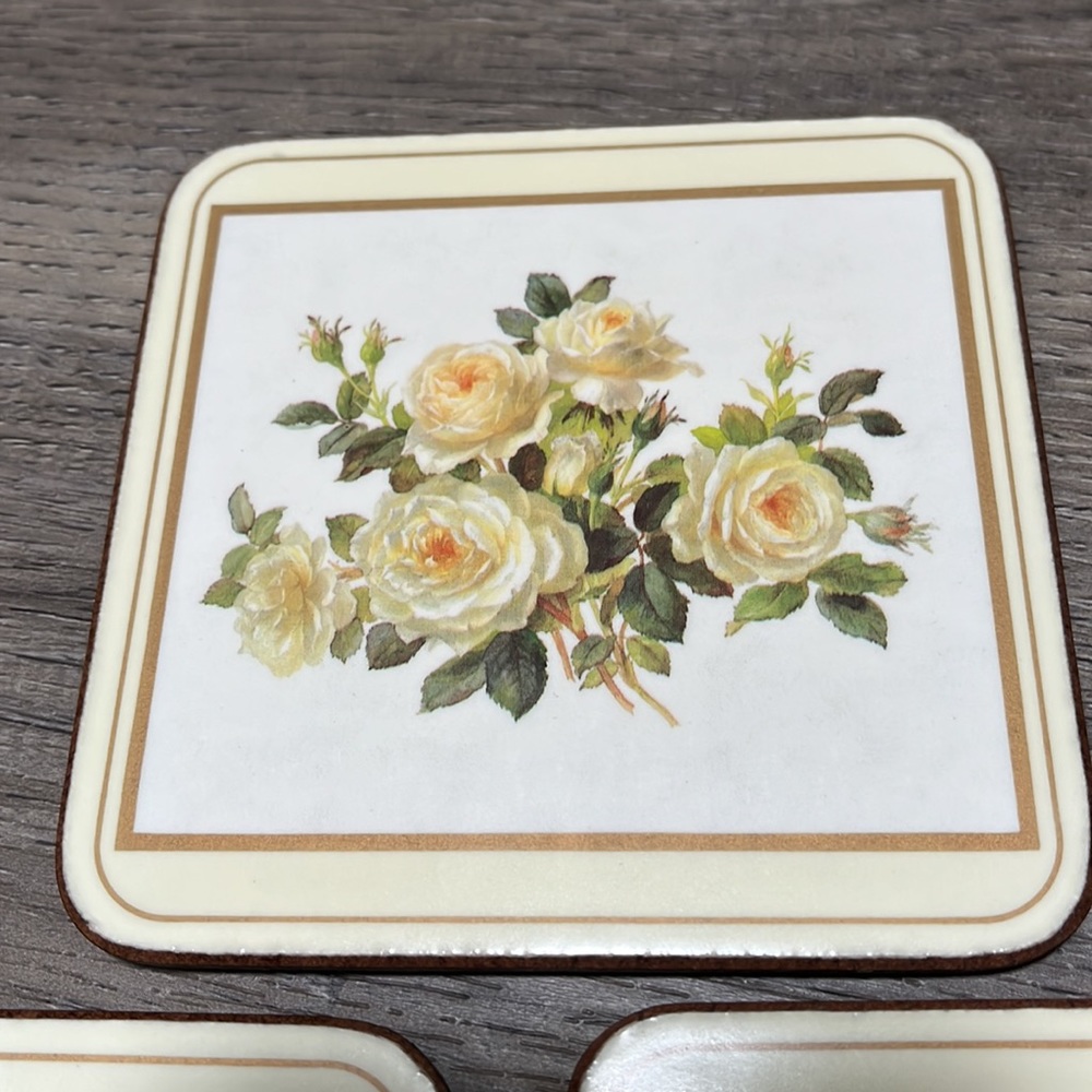 Vintage Pimpernel Coasters English Rose Motif Moisture Proof Cork Back Set of 5 - Picture 5 of 16